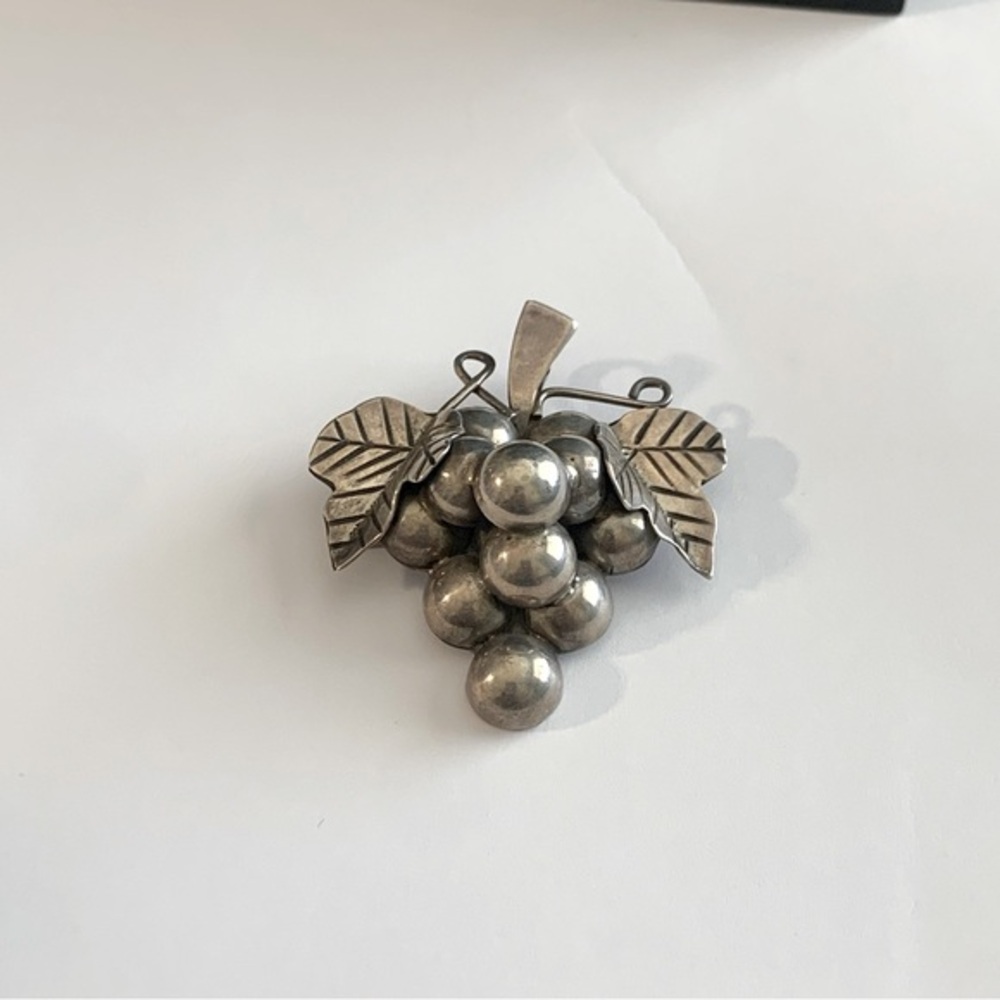 Mexico silver grapes vintage brooch